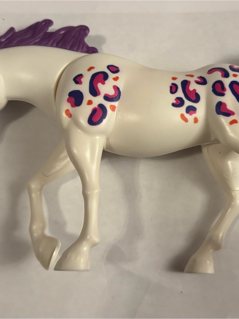 White Kids Horse Figurine with Purple Mane and Pink & Orange Spot Accents